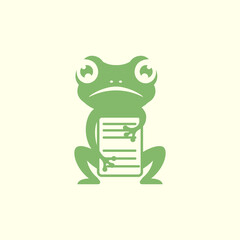 green frog amphibian animal hold paper document mascot cartoon character flat simple logo design vector icon illustration