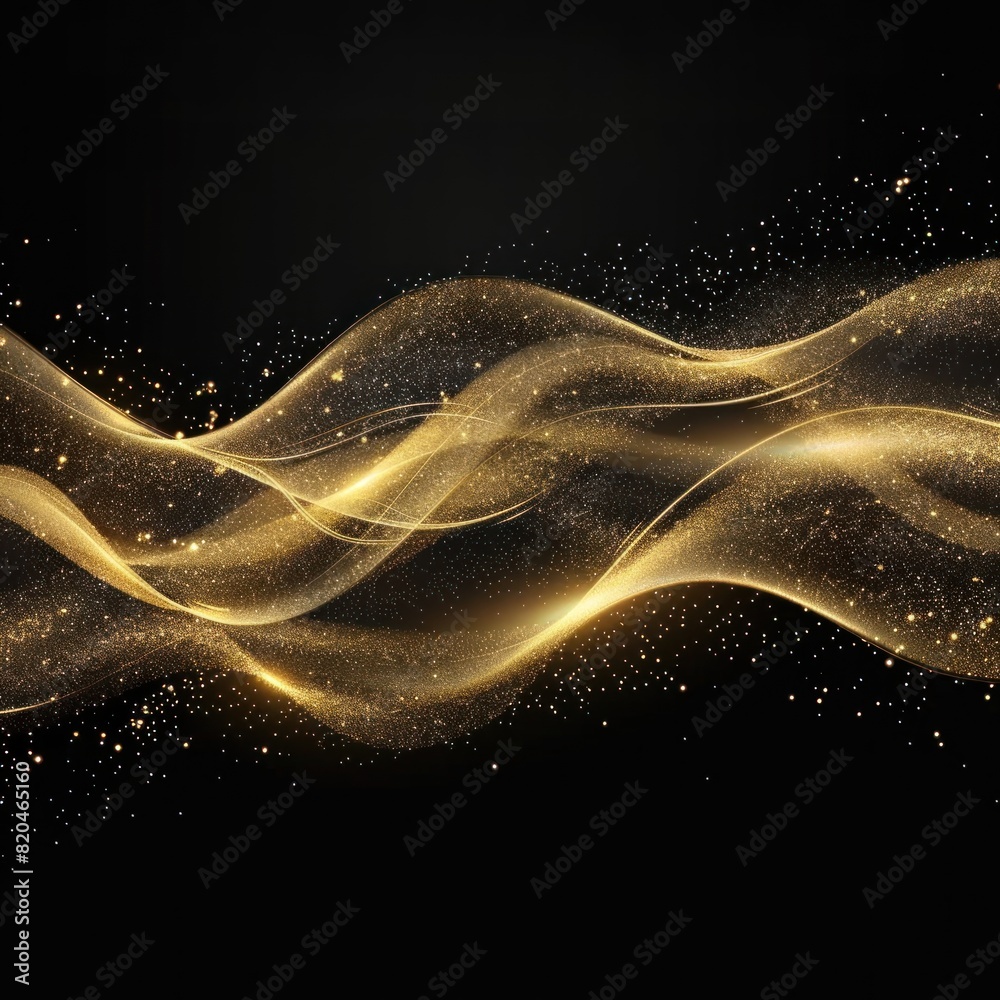 Poster abstract golden wave. shiny gold line design element with sparkling effect on dark background