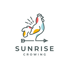 rooster chicken poultry roof crowing lines abstract colorful style minimalist mascot logo design vector icon illustration © devastudios