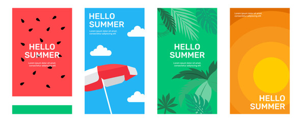 Set of minimal summer backgrounds, social media stories design templates with space for text, Flat vector illustration - vacation concept for banner, greeting card, poster and advertising © Seanprai