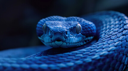 Fototapeta premium Intense Close-Up of a Blue Viper in Natural Habitat