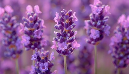 Obraz premium Close-Up of Lavender Blooms, Zoom in on the delicate purple blooms of lavender to showcase their intricate details and vibrant color