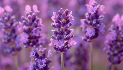 Close-Up of Lavender Blooms, Zoom in on the delicate purple blooms of lavender to showcase their intricate details and vibrant color
