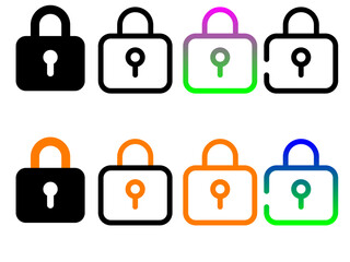 set of decorative security lock flat icon vector illustration