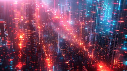 Obraz premium Futuristic disruption in cyberspace illustrated through a vivid and erratic glitch backdrop