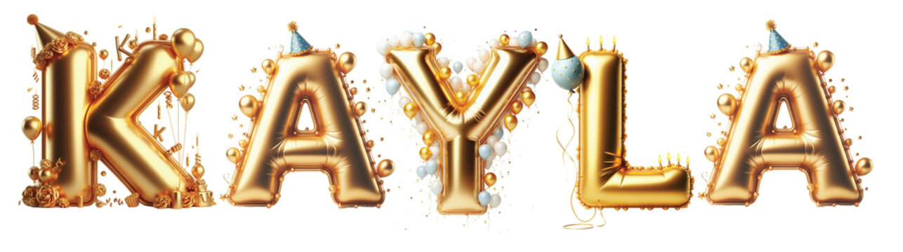 Kayla Letters - Golden Balloon, 3D - Isolated on Transparent or White Background PNG - Best for Birthday Illustration Design