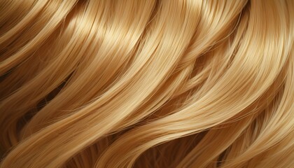 Blond hair close-up as a background. Women's long blonde hair. Beautifully styled wavy shiny curls. Hair coloring. Hairdressing procedures, extension.