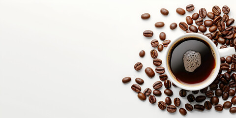 banner cup of coffee with beans