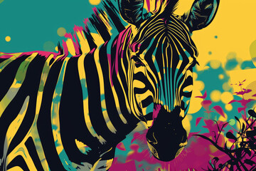 A zebra with a colorful background