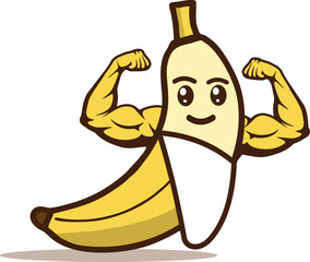 Illustration vector graphic of muscle banana showing his bicep. Perfect for nutrition product, Strong banana cartoon character Illustration, etc. © Eko Sutrisno