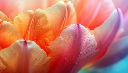 Close-Up of Tulip Petals, Capture the intricate details of a single tulip blossom up close, highlighting its delicate petals and vivid colors