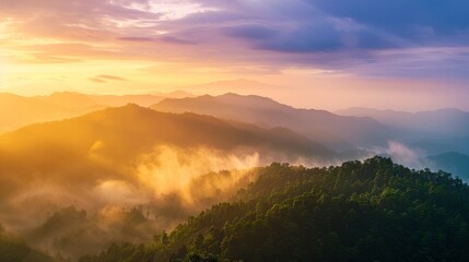Fototapeta premium sunrise landscape foggy time morning scenery beautiful