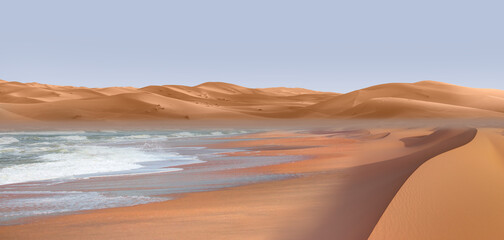 Sahara desert with Atlantic ocean meets near coast - Morocco, North Africa