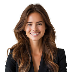 Happy young business woman posing isolated on transparent background.