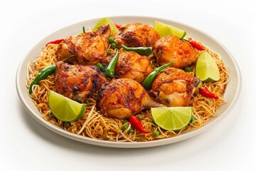 Delectable Angry Chicken with Fried Rice Noodles and Zesty Lime