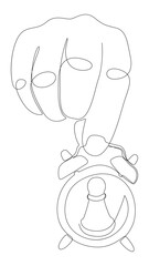 One continuous line of alarm clock with Chess Pawn. Thin Line Illustration vector concept. Contour Drawing Creative ideas.