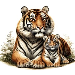 lion sitting with baby lion to show love, Generated Ai