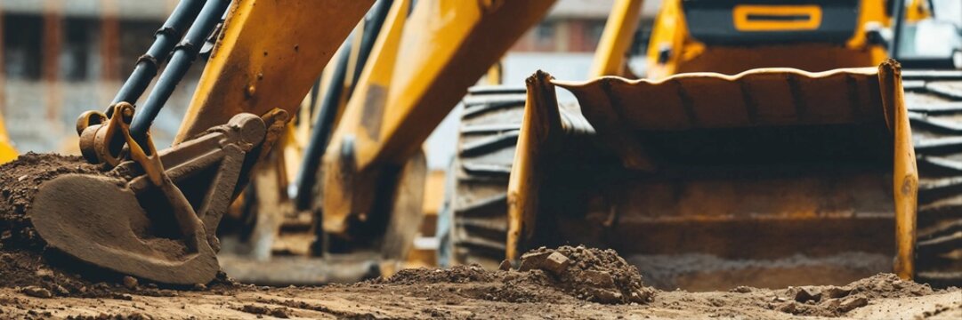 Backhoe working by digging soil at construction