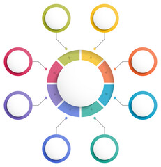 Circle infographic template with eight steps or options, process chart