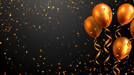 Happy Birthday Vector Illustration with Gold and Orange Balloons, Confetti, and Ribbons – Celebration Design Template