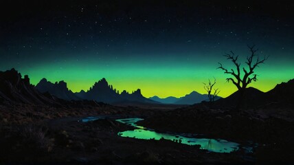 Naklejka premium Neon Dreamscape: An Otherworldly Silhouette