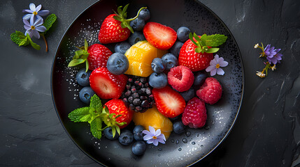 plato de cena de postre de frutas