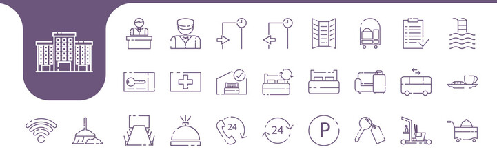 hotel furniture minimalist lines icon vector designs