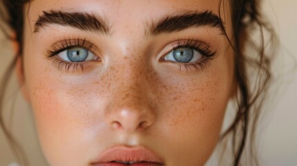 Fototapeta premium A captivating image of a model with perfectly shaped brows, highlighting the importance of eyebrow care and styling. 