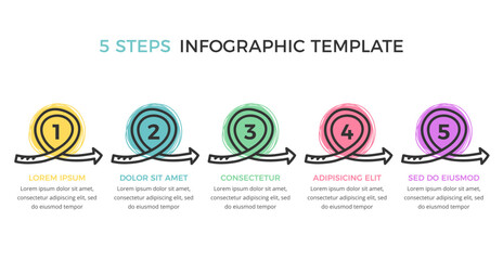 Five hand drawn arrows with circles, infographic template with place for your text, vector eps10 illustration