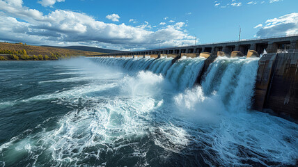 Row of turbines generating electricity in the Dam