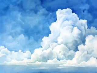 Naklejka premium Watercolor Summer Cloudscape Wallpaper Background