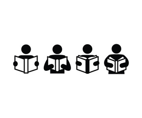 people reading book icons vector design simple black white illustration collections template sets