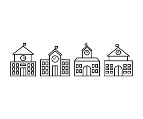 school building icons vector design simple line black white illustration collections template set isolated 