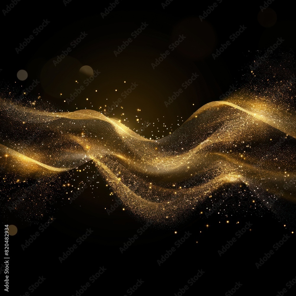 Poster abstract golden wave. shiny gold line design element with sparkling effect on dark background