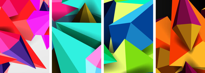 Triangle abstract concepts poster set with geometric minimal designs