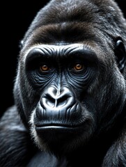 Obraz premium gorilla closeup face portrait on black background from Generative AI
