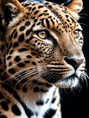 Fototapeta premium leopard closeup face portrait on black background from Generative AI