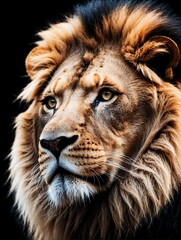 lion closeup face portrait on black background from Generative AI