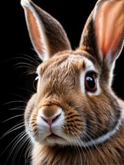 Fototapeta premium rabbit closeup face portrait on black background from Generative AI