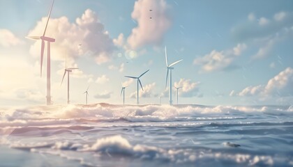 Turbine generate sky electricity renewable windmill power wind sea ocean energy
