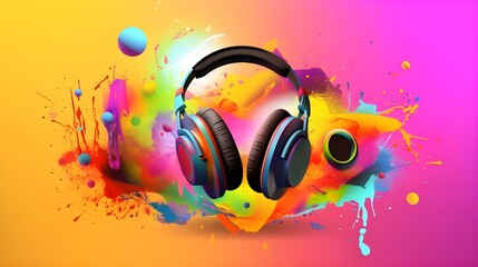 Vibrant Music Headphones and Background
