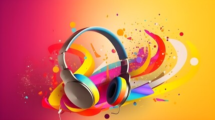 Colorful Bluetooth headphones for music Generative Ai
