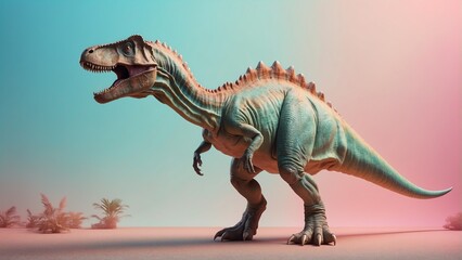 dinosaur on bright pastel color background from Generative AI
