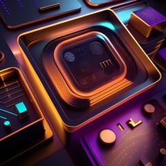 Sleek and Minimalist Digital Currency Exchange Platform with Glowing Geometric Shapes and Metallic Accents