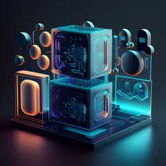 Sleek and Minimalist Digital Currency Exchange Platform with Abstract Geometric Elements and Glowing Neon Accents