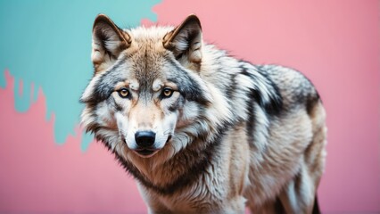 Obraz premium wolf on bright pastel color background from Generative AI