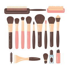 vector illustrations for collection brushes for beauty accessories with different colors

