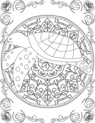 Sea Turtle on Mandala Coloring Page. Printable Coloring Worksheet for Adults and Kids. Educational Resources for School and Preschool. Mandala Coloring for Adults