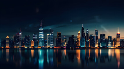 Obraz premium Modern artistic neon effect urban city or skyscrapers background and futuristic townscapes ai generative