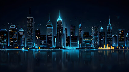 Obraz premium Modern artistic neon effect urban city or skyscrapers background and futuristic townscapes ai generative